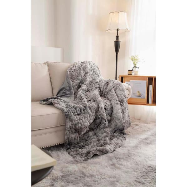 Unbranded Polyester Throw Blanket, Rushed Cozy Fuzzy Throw Blankets, Beige Tie-dye Blanket, Gray