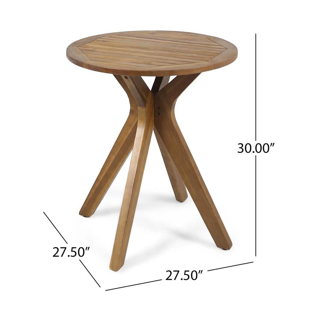Teak Brown Round Acacia Wood Bistro Table with X Legs