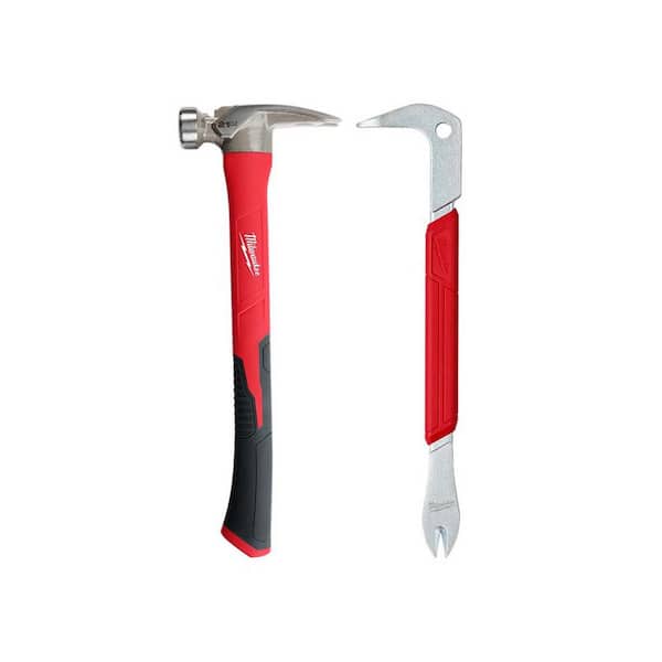 Milwaukee 21 oz. Milled Face Poly Handle Hammer with 12 in. Nail Puller with Dimpler