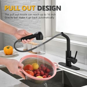 Modern Single Handle Single Hole Stainless Steel Bathroom Faucet with Pull Out Sprayer in Matte Black