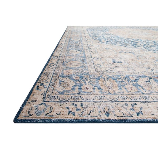 Layla Blue/Tangerine 2 ft. 3 in. x 3 ft. 9 in. Distressed Bohemian Printed Area Rug