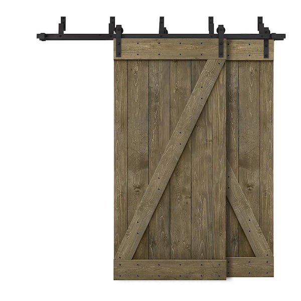 CALHOME 40 in. x 84 in. Z-Bar Bypass Aged Barrel Stained DIY Solid Wood Interior Double Sliding Barn Door with Hardware Kit