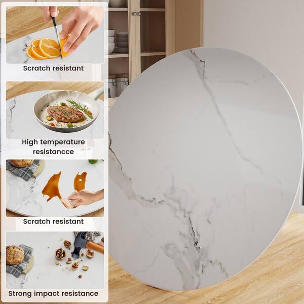 31.5 in. Round Sintered Stone Kitchen Lazy Susan Turntable for Dining Table Top in Ink