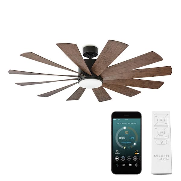 Modern Forms Windflower 60 in. Smart Indoor/Outdoor 12-Blade Ceiling Fan Oil Rubbed Bronze Dark Walnut with 3000K LED and Remote
