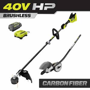 40V HP Brushless 15 in. Carbon Fiber Shafter String Trimmer and Edger Attachment with 4.0 Ah Battery and Charger