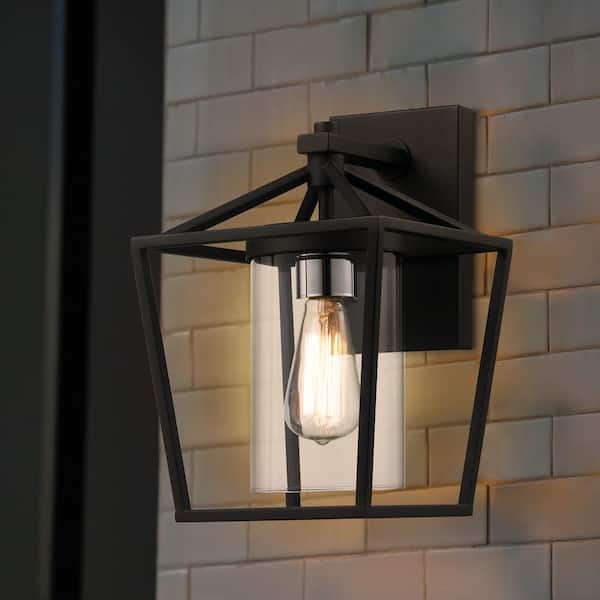 Monteaux Lighting 1-Light Black and Brushed Nickel Outdoor Wall Light Fixture with Clear Glass