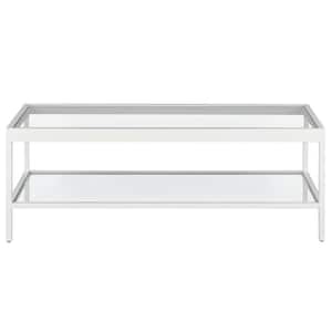 45 in. Clear Glass And White Steel Coffee Table With Shelf