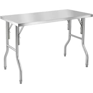 Folding Table Silver Stainless Steel 48 x 24 in. Kitchen Prep Table with Load Capacity Heavy Duty 300 lbs.