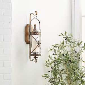 20 in. Bronze Glass Studded Wall Sconce with Fleur De Lis