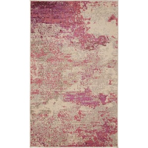 Celestial Ivory/Pink 3 ft. x 5 ft. Abstract Modern Kitchen Area Rug
