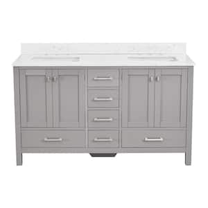 Bath Mist 60 in. W. Double Sink Freestanding Bath Vanity in Gray with White Engineered Top