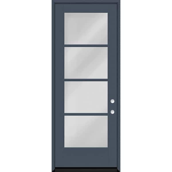 Steves & Sons Legacy 30 in. x 96 in. Icon 4-Lite Modern Clear Glass LHIS Dark Denim Fiberglass Prehung Front Door with 6-9/16 in. Jamb
