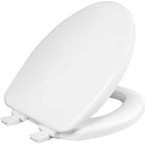 Comfort Cushion with Mr. Clean Elongated Front Toilet Seat in White with a Plastic Lid and Vinyl Ring + Antimicrobial