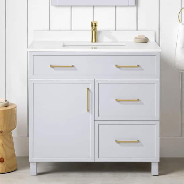 Bilston 36 in. Single Sink Dove Gray Bath Vanity with White Engineered Stone Top (Assembled)