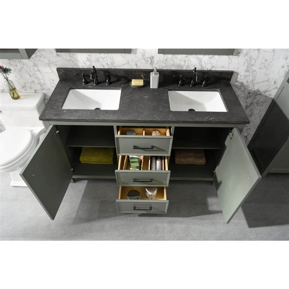 60" Pewter Green Double Sink Vanity with Marble Top