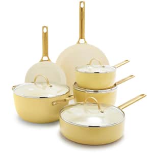 Reserve 10-Piece Hard Anodized Aluminum Ceramic Nonstick Cookware Pots and Pans Set in Yellow