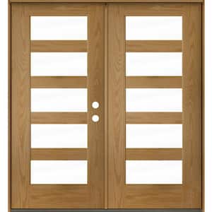 ASCEND Modern 72 in. x 80 in. Left-Active/Inswing 5-Lite Clear Glass Bourbon Stain Double Fiberglass Prehung Front Door