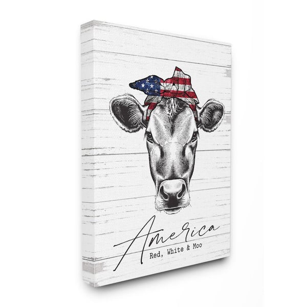 Stupell Industries "Americana Cow Red White and Moo Farm Quote" by Lettered and Lined Unframed Animal Canvas Wall Art Print 30 in. x 40 in.