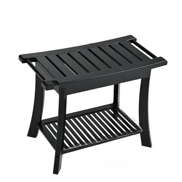 Bamboo Series 23.62 in. W Freestanding Storage Shelf, Waterproof, Heavy Duty Shower Bench Seat Black Finish