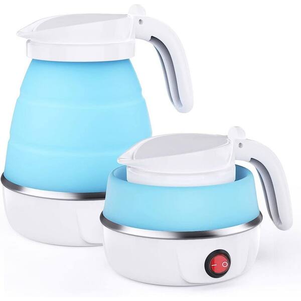 cadeninc 2-Cup Foldable Electric Kettle Collapsible Travel Kettle with Separable Power Cord, Blue