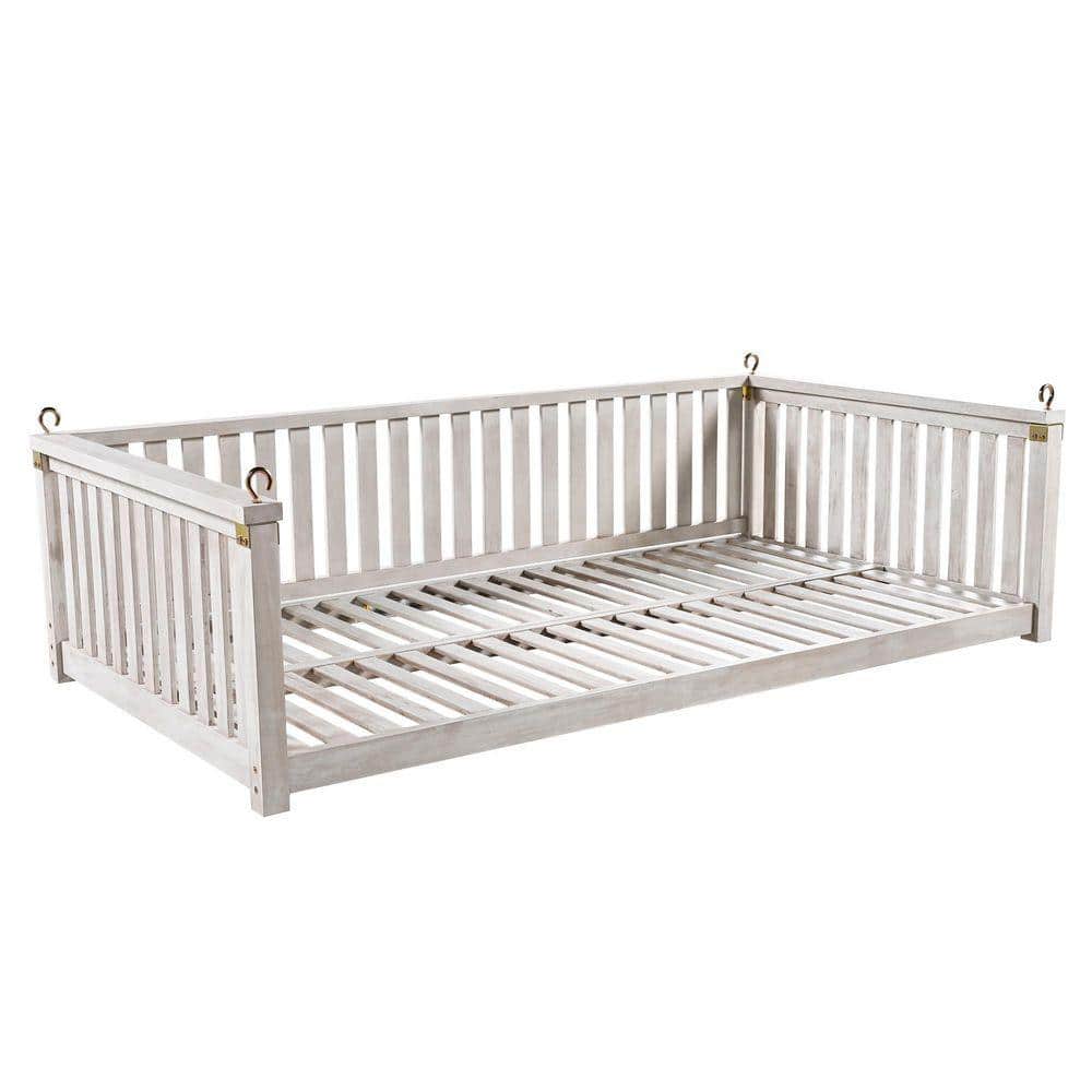 2-Person White Wood Porch Swing with Ropes