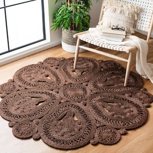 Natural Fiber Brown 4 ft. x 4 ft. Woven Floral Round Area Rug
