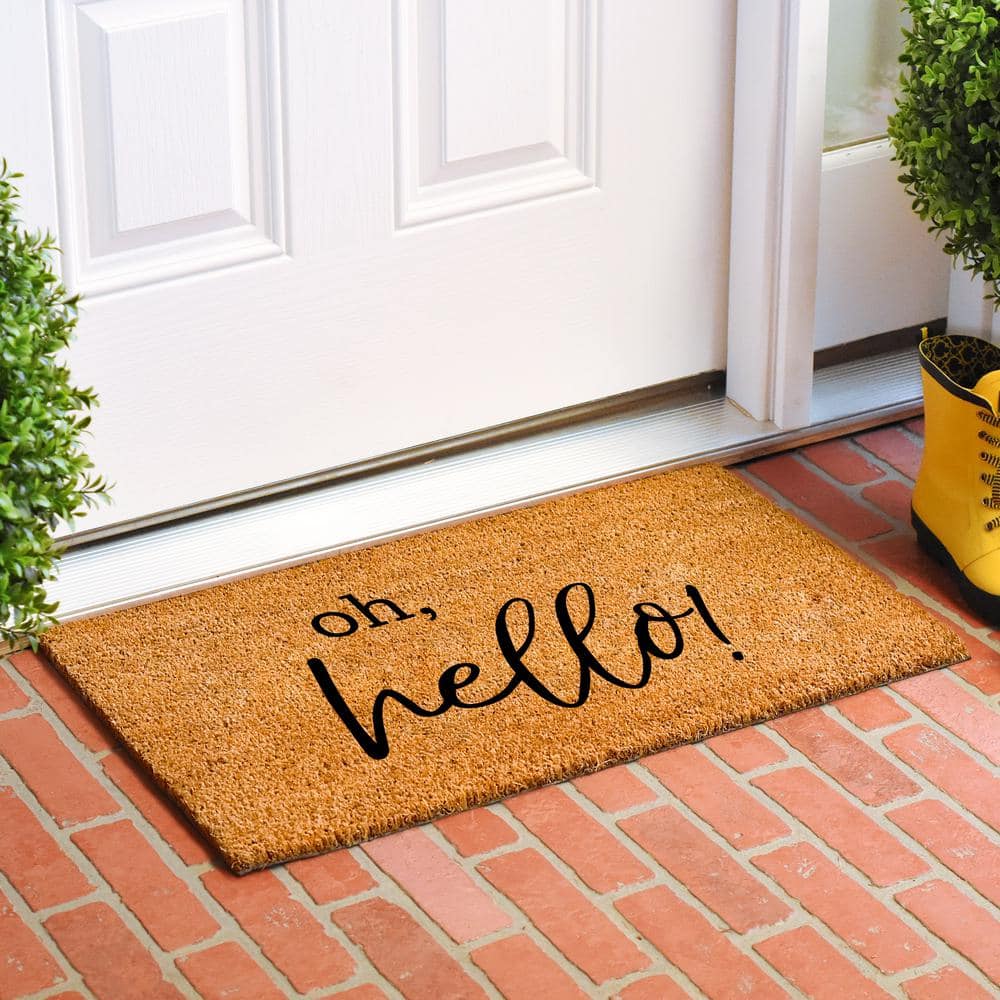 Charming 'Hello' Script Coir Outdoor Doormat, 24" x 36"