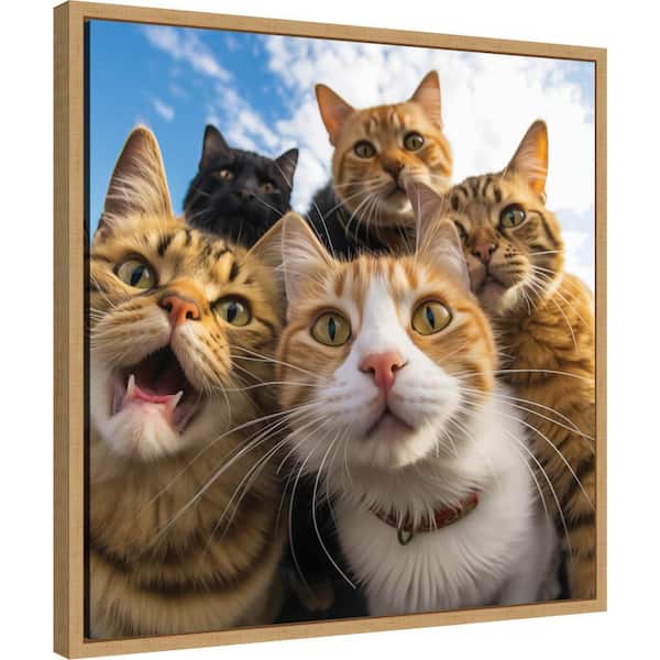 Kate and Laurel Sylvie Funny Animal Cat Selfie by the Creative Bunch Studio Framed Art Print 22 in. x 22 in.