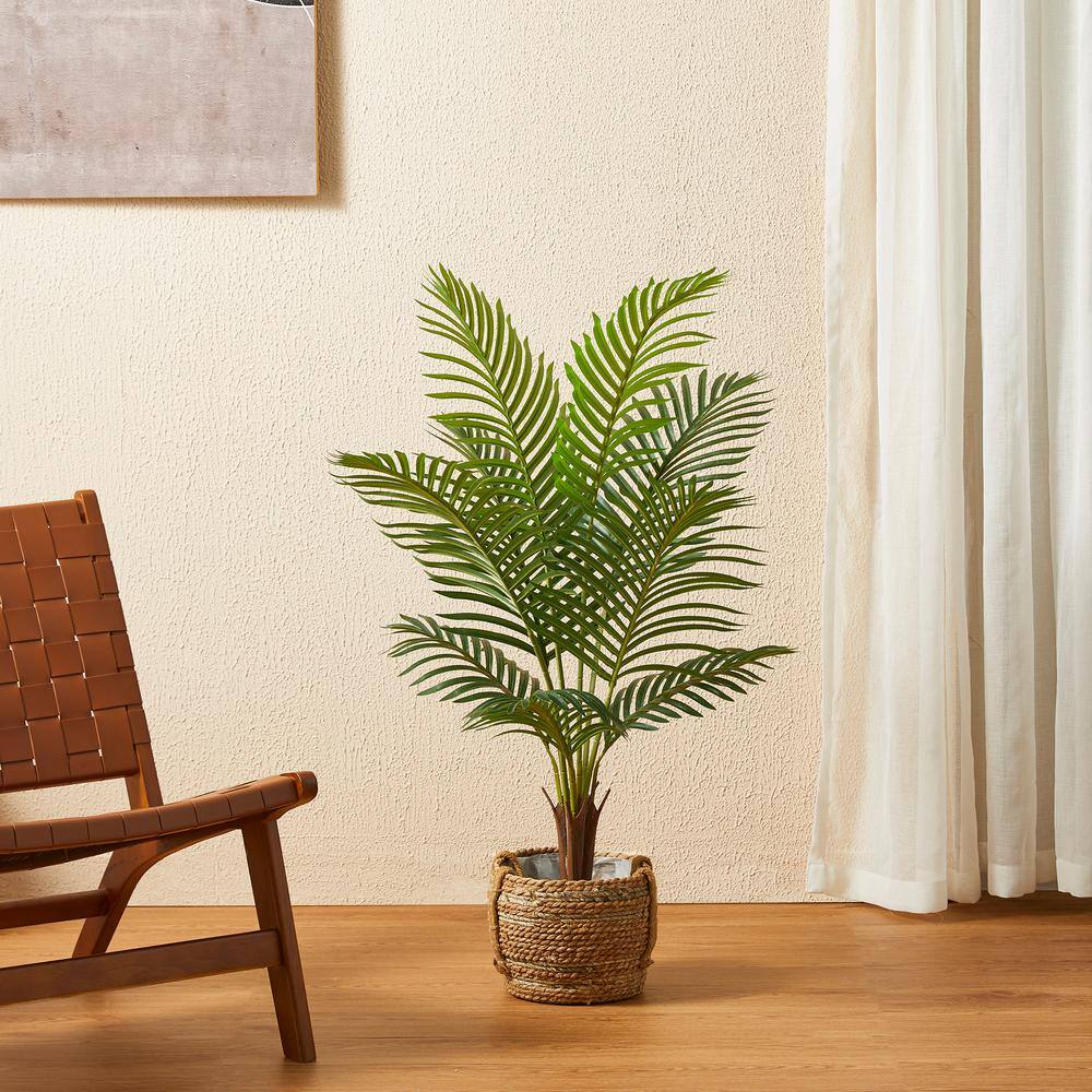 43.25" Green Plastic Outdoor Potted Palm Floor Plant