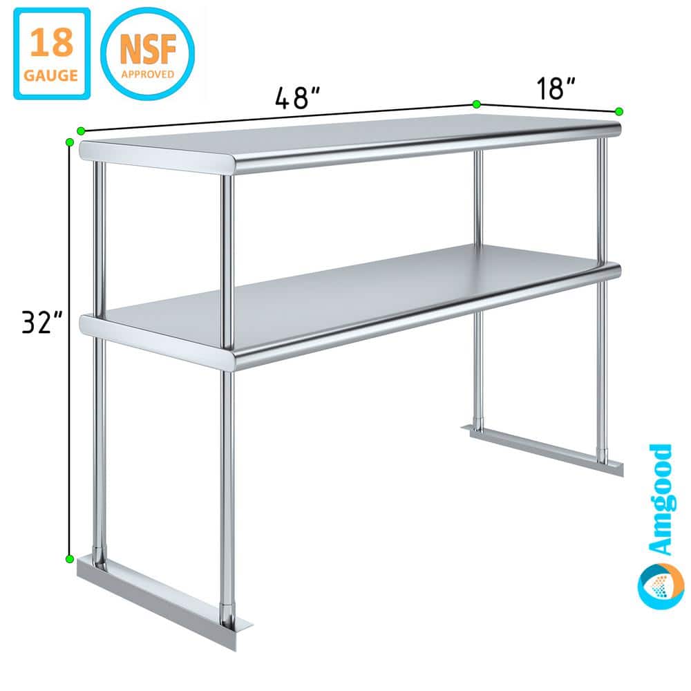 18" x 48" Stainless Steel Double Tier Kitchen Utility Overshelf