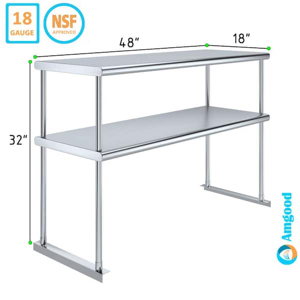 48" X 18" Stainless Steel Work Table With 2 Shelves - NSF Certified Commercial Kitchen Prep Table