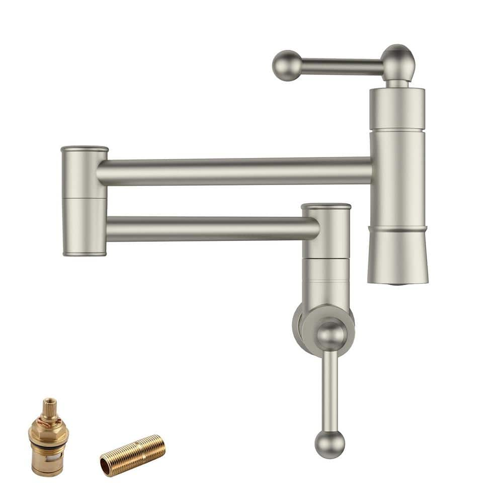 Wall Mount Kitchen Faucet Pot Filler Faucet Double Handle In Brushed Nickel L C054n The Home Depot