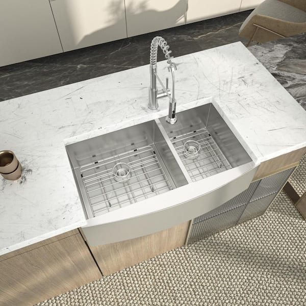 36 x 20 in. Farmhouse/Apron-Front Kitchen Sink Double Bowl 60/40 9 in. Deep 18-Guage Stainless Steel Sink