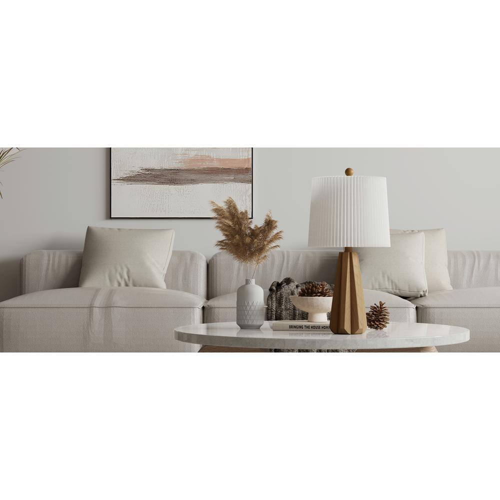 Deluxe 24" Light Brown Resin Table Lamp with White Pleated Linen Shade