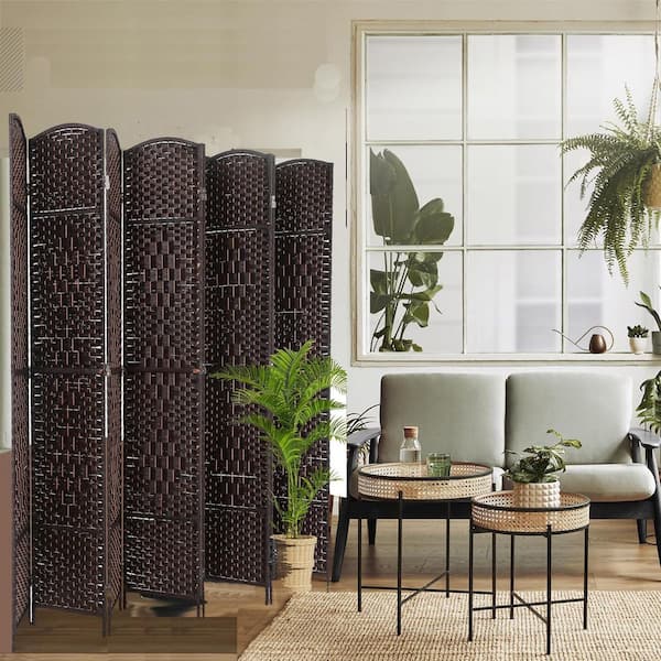 71 in. Brown 8 Panel Natural Folding Room Divider Hand-Woven Wood Frame Privacy Screen for Living Room
