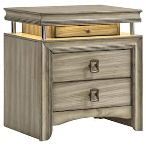 Giselle Rustic Beige 3-Drawer Nightstand Bedside Table with LED