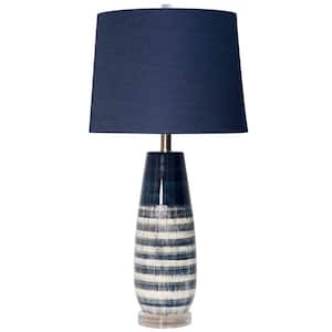 30 in. Blue and White Ceramic and Clear Acrylic Bedside Lamp