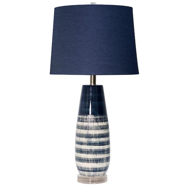 StyleCraft 30 in. Blue and White Ceramic and Clear Acrylic Bedside Lamp