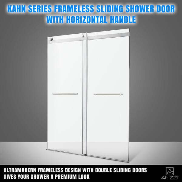 ANZZI - Kahn Series 48 in. x 76 in. H Sliding Frameless Shower Door in Brushed Nickel with Tsunami Guard Tempered Glass