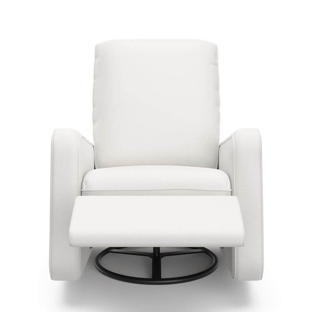 Ivory Basketweave Fully Upholstered Power Recliner Swivel Glider
