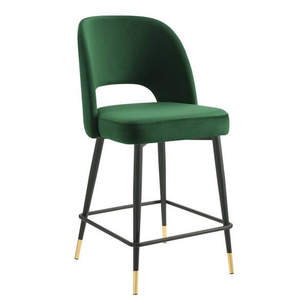 MODWAY Rouse 39.5 in. Matte Black Legs Counter Height Foot Rest Counter Stool With Emerald Performance Velvet Seat