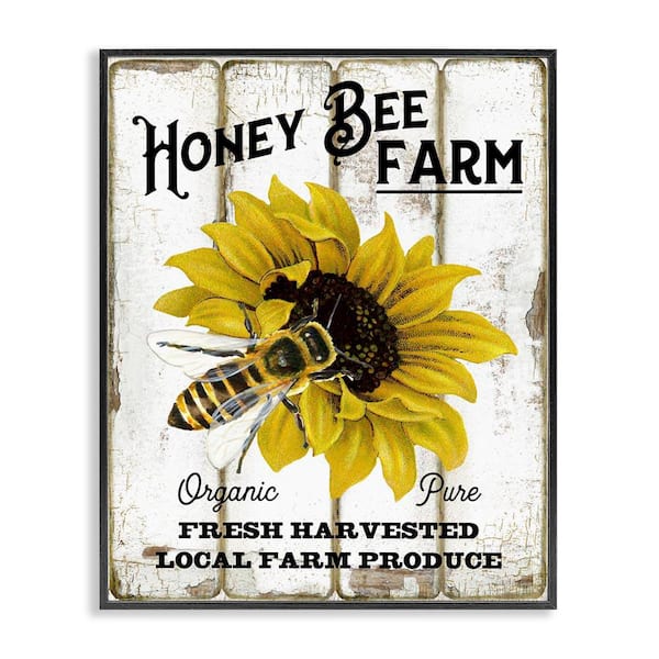 Stupell Industries Honey Bee Farm by Creatif Belle Black Framed Animal Giclee Art Print 14 in. x 11 in.