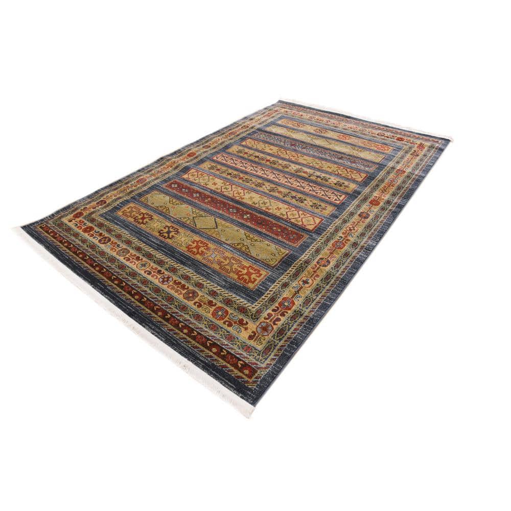 Blue Geometric Easy Care Stain-Resistant Synthetic Rug 5'1" x 8'