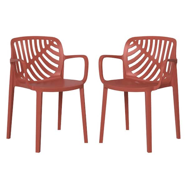 Frond and Form Modern Outdoor Patio Poly Plastic Stacking Dining Armchair (Set of 2) in Red