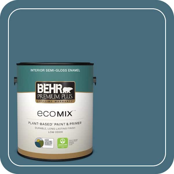 1 gal. #S480-6 Poseidon Semi-Gloss Enamel EcoMix Plant-Based Interior Paint & Primer