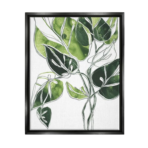 The Stupell Home Decor Collection Intricate Palm Vines Unique Green Leaves by June Erica Vess Floater Frame Nature Wall Art Print 25 in. x 31 in.