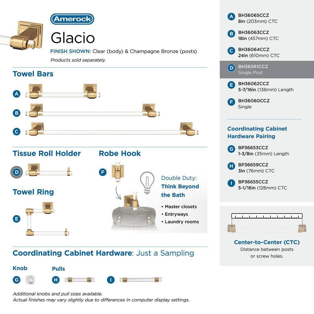 Glacio Clear and Champagne Bronze Single Post Toilet Paper Holder