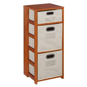 34 in. Cherry/Natural Wood 3-shelf Foldable Accent Bookcase