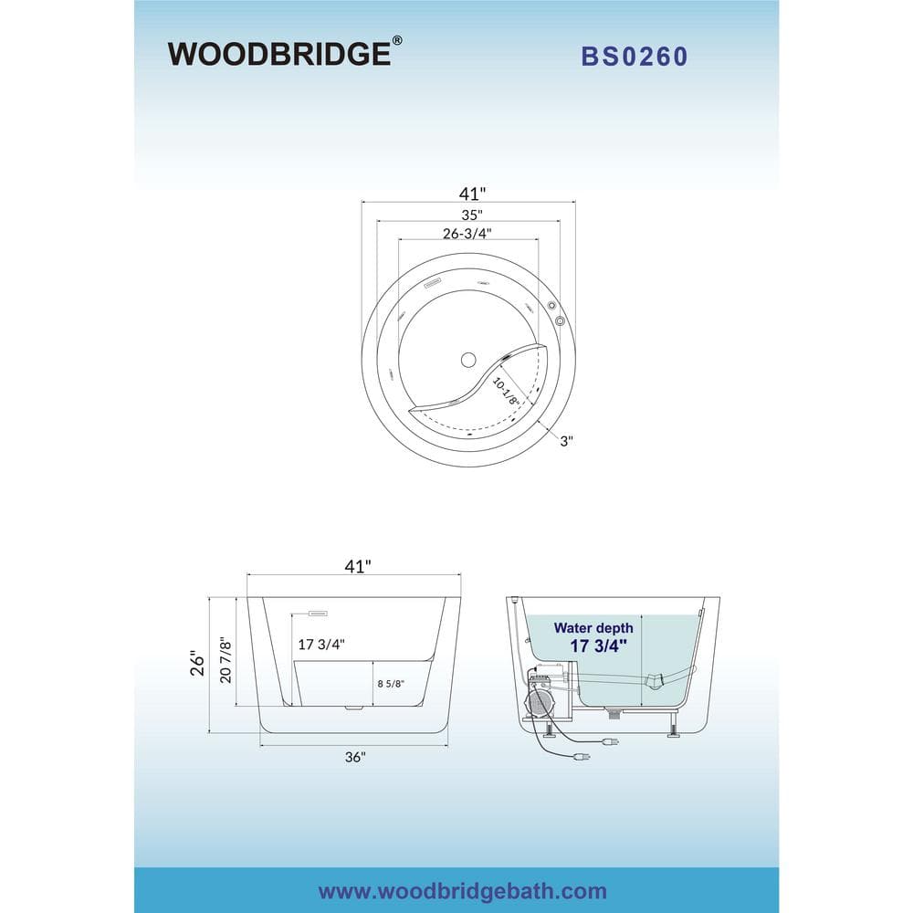 41'' White Freestanding Acrylic Whirlpool Round Bathtub