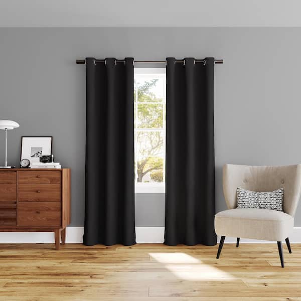 Dickenson Black Polyester 37 in. W x 84 in. L Grommet 100% Blackout Curtain (Set of 2)